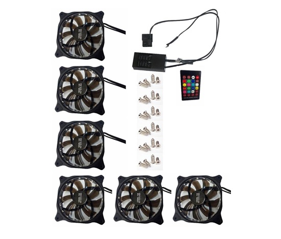 EUROCASE ventilátor RGB 120mm (spot Led), set 6ks + controller