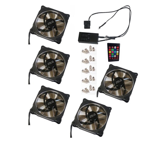 EUROCASE ventilátor RGB 120mm (Ring type), set 5ks + controller