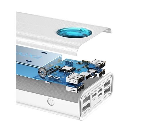 Baseus Amblight powerbanka s digitálním displejem QC 30000mAh Overseas Edition + kabel Type-C/Type-C 100W 1m, bílá