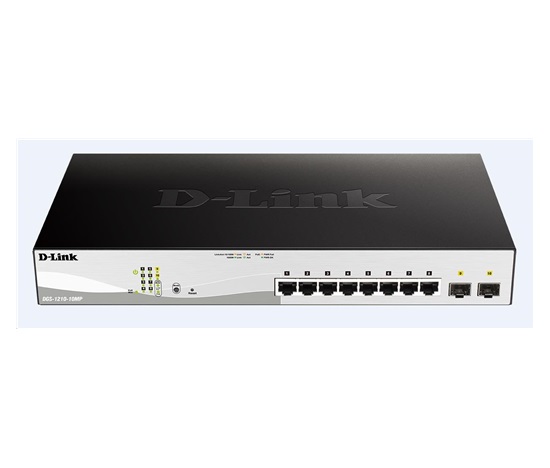 D-Link DGS-1210-10MP 10-port Gigabit Smart+ PoE Switch, 8x GbE PoE+, 2x SFP, PoE 130W, fanless