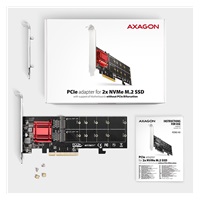 AXAGON PCEM2-ND, PCIe x8 kontroler - 2x slot M.2 NVMe M-key, RAID, wsparcie dla płyt bez bifurkacji, w zestawie LP