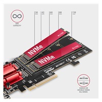 AXAGON PCEM2-ND, PCIe x8 kontroler - 2x slot M.2 NVMe M-key, RAID, wsparcie dla płyt bez bifurkacji, w zestawie LP
