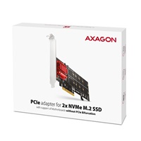 AXAGON PCEM2-ND, PCIe x8 kontroler - 2x slot M.2 NVMe M-key, RAID, wsparcie dla płyt bez bifurkacji, w zestawie LP
