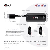 Club3D Adaptér HDMI + Micro USB na USB-C 4K120Hz/8K30Hz, Active Adapter M/F