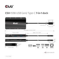 Club3D Dokovací stanice USB-C 7v1, 2xDP, 2xUSB-C, 2xUSB, 1xRJ45, černá