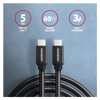 AXAGON BUCM3-CM30AB, SPEED kabel USB-C <-> USB-C, 3m, USB 3.2 Gen 1, PD 60W 3A, ALU, oplet, černý