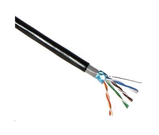 POŠKOZENÝ OBAL -  FTP kabel LYNX Cat5E, drát, dvojitý venkovní PE+PVC, černý, 305m cívka - BAZAR