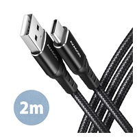 AXAGON BUCM-AM20AB, Kabel HQ USB-C <-> USB-A, 2 m, USB 2.0, 3A, ALU, oplot, czarny