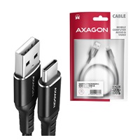 AXAGON BUCM-AM20AB, Kabel HQ USB-C <-> USB-A, 2 m, USB 2.0, 3A, ALU, oplot, czarny