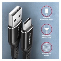 AXAGON BUCM-AM20AB, Kabel HQ USB-C <-> USB-A, 2 m, USB 2.0, 3A, ALU, oplot, czarny