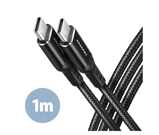 AXAGON BUCM-CM10AB, Kabel HQ USB-C <-> USB-C, 1 m, USB 2.0, PD 60W 3A, ALU, oplot, czarny