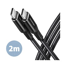AXAGON BUCM-CM20AB, Kabel HQ USB-C <-> USB-C, 2 m, USB 2.0, PD 60W 3A, ALU, oplot, czarny