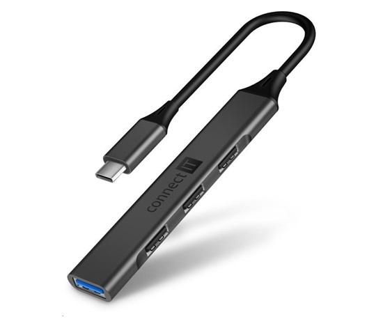 CONNECT IT USB-C hub, (1xUSB-A 3.0, 3xUSB-A 2.0), externí, antracitová