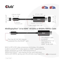 Club3D kabel miniDP 1.4 na HDMI, 4K120Hz nebo 8K60Hz HDR10+, M/M, 1.8m