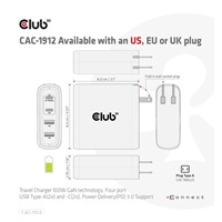 Club3D cestovní nabíječka 100W GAN technologie, 2xUSB-A a 2xUSB-C, PD 3.0 Support