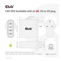 Club3D cestovní nabíječka 100W GAN technologie, 2xUSB-A a 2xUSB-C, PD 3.0 Support