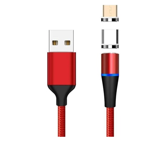 PremiumCord Magnetický micro USB a USB-C nabíjecí a datový kabel, 1m, červená