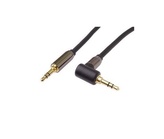 PremiumCord HQ stíněný kabel stereo Jack 3.5mm - Jack 3.5mm zahnutý 90°, 5m