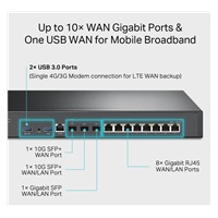 TP-Link ER8411 OMADA VPN router (2xSFP+(1xWAN,1xWAN/LAN),1xSFP WAN/LAN,8xGbELAN/WAN,1xConsole,2xUSB3.0)
