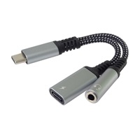 PremiumCord Redukce USB-C /3,5mm jack s DAC chipem + USB-C pro nabíjení 13cm