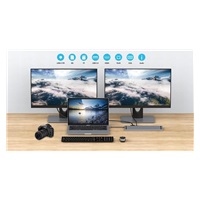 PREMIUMCORD Dokovací stanice USB-C 10v1, 1xHDMI, 1xVGA, 2xUSB-C, 3xUSB, 1xRJ45, čtečka SD karet, šedá