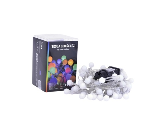 TESLA dekorativní řetěz Baňka 1,8cm, RGB, 8m + 3m kabel