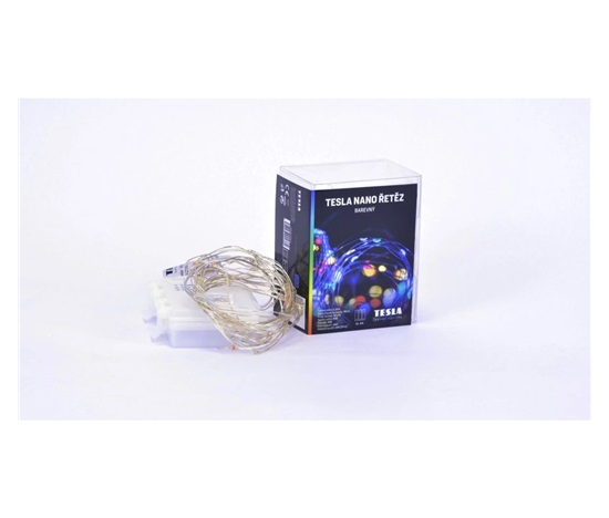 TESLA nano řetěz 50LED, RGB, 5m + 30cm kabel