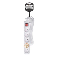 Solight prodlužovací přívod, 5 zásuvek, bílý, vypínač, 5m