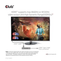 Club3D hub USB Gen3x2 Type-C (USB4), 6-in-1 s HDMI 8K60Hz/4K120Hz, 2xUSB, RJ45 a 2xUSB-C, 1xData, 1xPD - nabíjení 100W