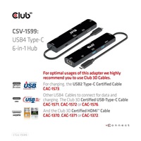 Club3D hub USB Gen3x2 Type-C (USB4), 6-in-1 s HDMI 8K60Hz/4K120Hz, 2xUSB, RJ45 a 2xUSB-C, 1xData, 1xPD - nabíjení 100W