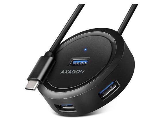 AXAGON HUE-P1C, 4x USB 3.2 Gen 1 ROUND hub, złącze zasilania micro USB, kabel USB-C 30cm