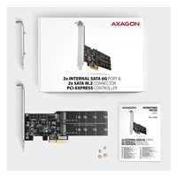 AXAGON PCES-SA4M2, PCIe kontroler - 2x wewnętrzny port SATA 6G + 2x slot SATA M.2, ASM1164, SP & LP