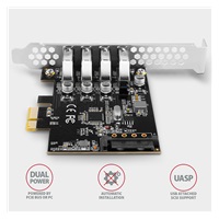 AXAGON PCEU-43RS, PCIe kontroler, 4x USB 3.2 Gen 1 port, 5 Gbps, zasilanie PCIe lub SATA, SP & LP