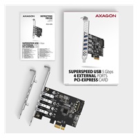 AXAGON PCEU-43RS, PCIe kontroler, 4x USB 3.2 Gen 1 port, 5 Gbps, zasilanie PCIe lub SATA, SP & LP
