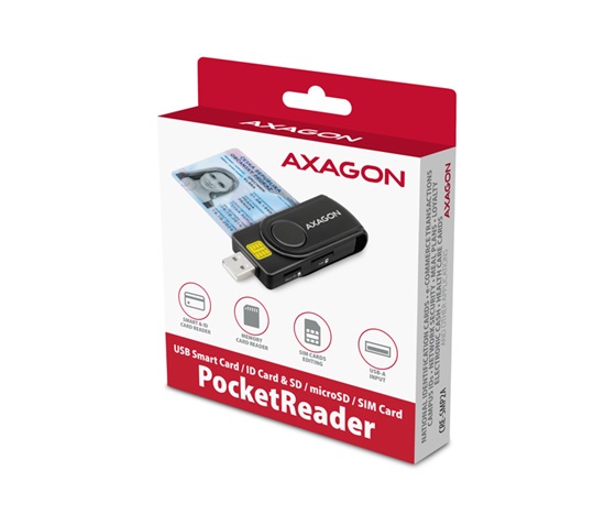 AXAGON CRE-SMP2A, USB-A + USB-C PocketReader 4-slot czytnik kart identyfikacyjnych + SD/microSD/SIM