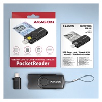 AXAGON CRE-SMP2A, USB-A + USB-C PocketReader 4-slot czytnik kart identyfikacyjnych + SD/microSD/SIM