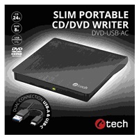 C-TECH externí DVD vypalovačka DVD-USB-AC, USB 2.0, USB A/Type C