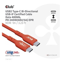 Club3D kabel USB-C, Oboustranný USB-IF Certifikovaný data kabel, PD 240W(48V/5A) EPR M/M 1m