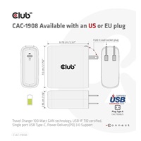 Club3D cestovní nabíječka 100W GAN technologie, USB-IF TID certified, USB Type-C, Power Delivery(PD) 3.0 Support