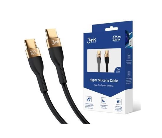 3mk datový kabel - Hyper Silicone Cable C to C 2m 100W, černá