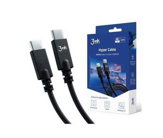 3mk datový kabel - Hyper Cable 4k60Hz 1m 100W C to C, černá