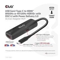 Club3D Adaptér USB-C na HDMI 8K60Hz/4K120Hz, Active Adapter M/F, PD 3.0, HDR10+ a DSC 1.2