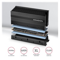 AXAGON CLR-M2XL, aluminiowy pasywny radiator dla jedno- i dwustronnych dysków M.2 SSD, wysokość 36 mm