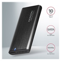 AXAGON EEM2-SB2, USB-C 3.2 Gen 2 - M.2 NVMe & SATA SSD metalowy RAW box, bezśrubowy, czarny