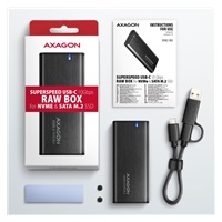AXAGON EEM2-SB2, USB-C 3.2 Gen 2 - M.2 NVMe & SATA SSD metalowy RAW box, bezśrubowy, czarny