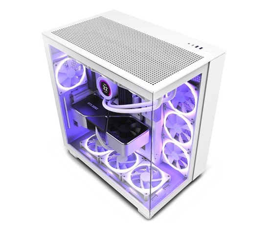 NZXT skříň H9 Flow dvoukomorová ATX / 4x120mm fan / až 10xfan / perforovaný top / proskl. bočnice, front / bílá