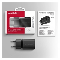 AXAGON ACU-PQ30, Sil ładowarka sieciowa 30W, 2x port (USB-A + USB-C), PD3.0/PPS/QC4+/SFC/AFC/Apple, czarna