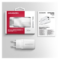AXAGON ACU-PQ30W, Sil ładowarka sieciowa 30W, 2x port (USB-A + USB-C), PD3.0/PPS/QC4+/SFC/AFC/Apple, biała