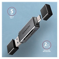 AXAGON CRE-DAC, USB-C + USB-A, 5 Gbps - czytnik kart MINI, 2-slot & lun SD/microSD, obsługa UHS-I