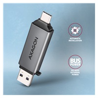AXAGON CRE-DAC, USB-C + USB-A, 5 Gbps - czytnik kart MINI, 2-slot & lun SD/microSD, obsługa UHS-I
